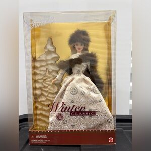 Barbie Winter Classic Doll with Brown Fur and Cream Dress